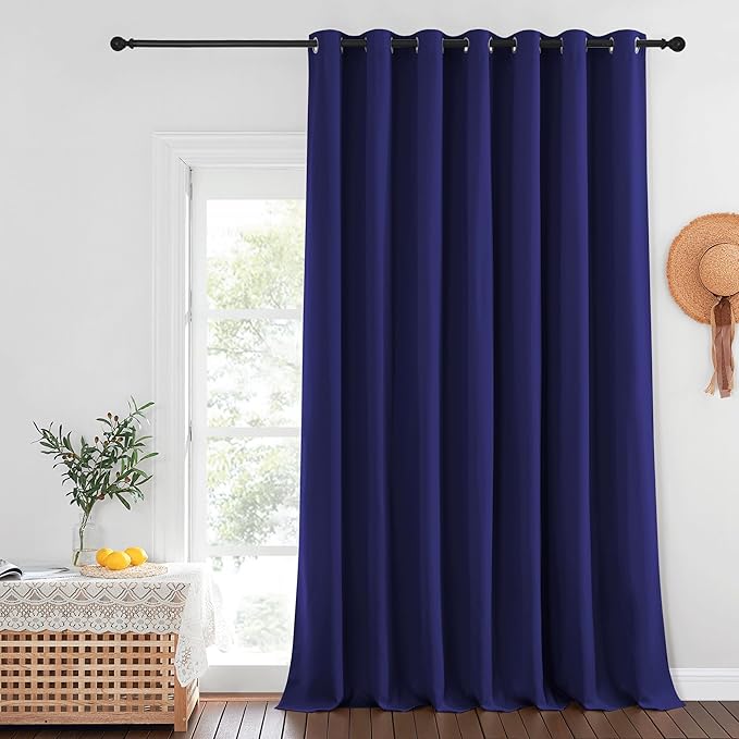NICETOWN Blackout Curtains for Sliding Glass Door Room Divider Noise Reduce Curtain Panel Portable Window Screen Sliding Partition, W100 x L102 inches, 1 Panel, Navy Blue