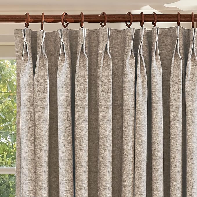 Textured Linen Double Pleated 100% Blackout Curtains for Bedroom/Living Room Blackout Curtains 96 Inches Long, Energy Saving Window Treatment Curtains,72Wx96Lx2,Sand Beige