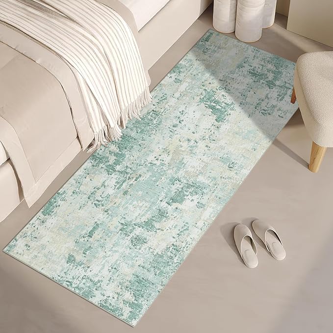 Modern Abstract 2x8 Runner Rug Washable Non Slip Stain Resistant Rug for Hallway Kitchen Bedroom Non Shedding Low Pile Indoor Floor Cover,Green