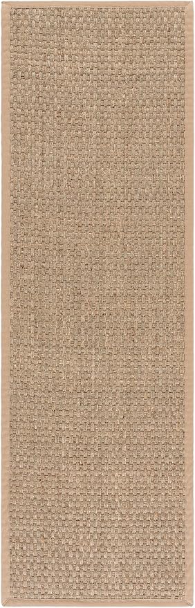 SAFAVIEH Natural Fiber Collection Runner Rug - 2'6" x 6', Natural & Beige, Seagrass, Basketweave Pattern with Border (NF114A)