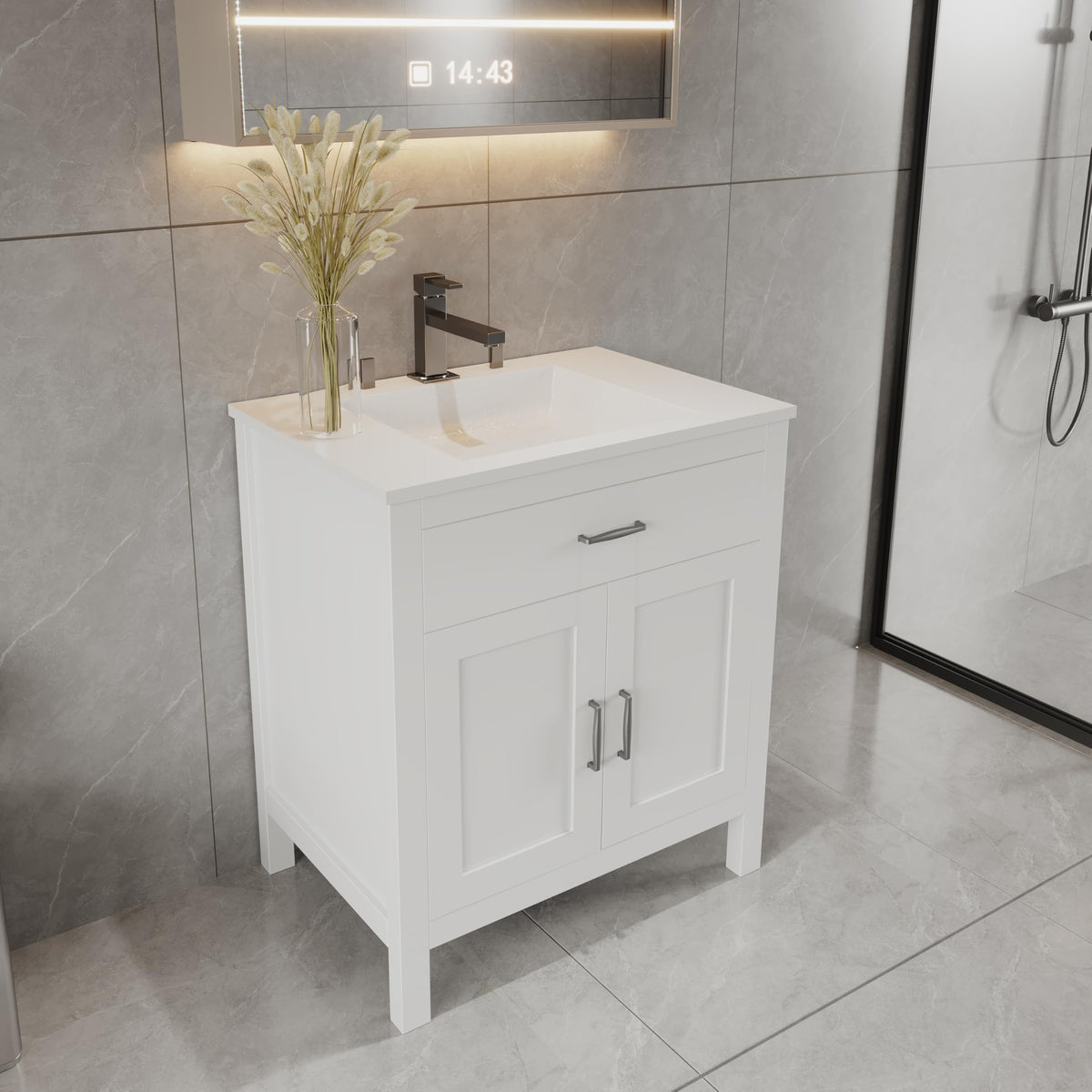 30" White Bathroom Vanity Base Only – Freestanding Solid Wood Sink Cabinet with Tip-Out Drawer, Shaker Style Bath Vanity Cabinet, No Top, 30" W x 21" D x 34.5" H