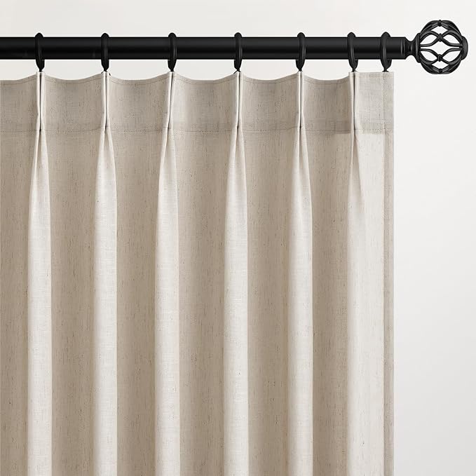 Topfinel Oatmeal Pinch Pleated Linen Curtains 120 Inch Length 2 Panels for Living Room Bedroom Semi Sheer Window Curtain Boho Neutral Back Tab Pinch Pleat Drape with Hooks 120 Inches Long