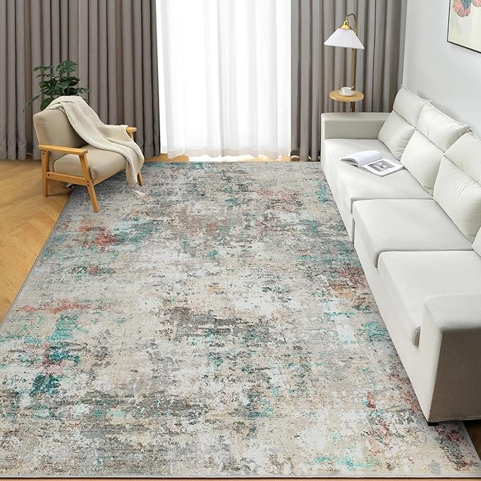 Modern Abstract Area Rug 9x12 Non Slip Non Shedding Rug Low Pile Stain Resistant for Bedroom Living Room,Colorful