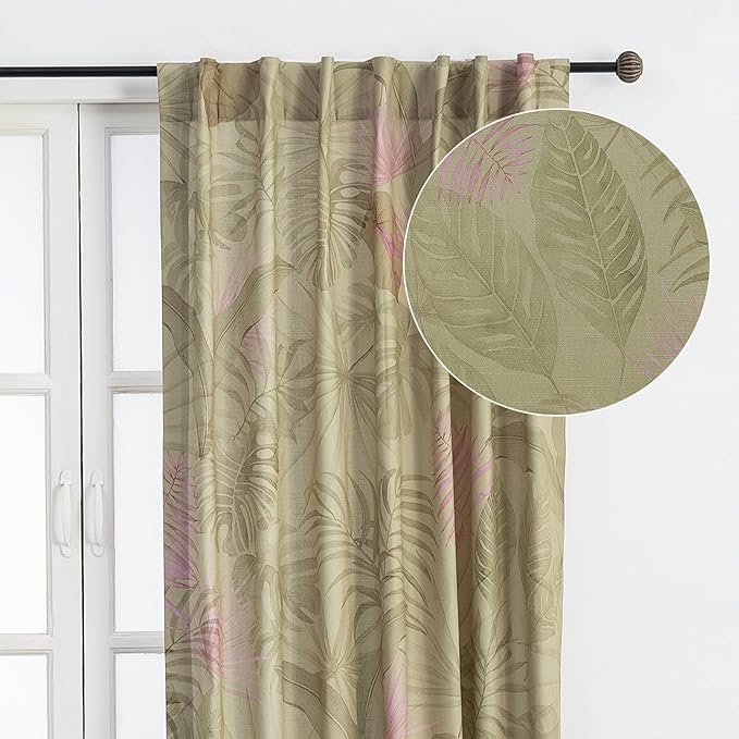 Maison d' Hermine Curtains for Living Room 100% Cotton 96 inch Length One Panel Light Filtering Curtains for Bedroom Windows with Rod and Loop Pockets Drapes (Creole Olive Grey, 50" W x 96" L)