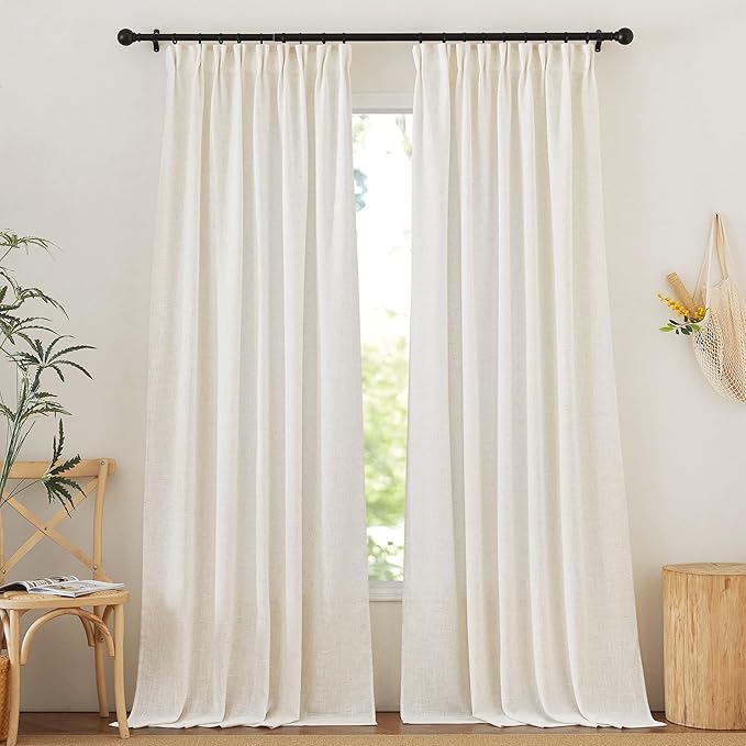 NICETOWN Linen Pinch Pleated Curtain for Bedroom/Living Room Thermal Insulated Back Tab Linen Curtain Drapes Soft Rich Material Light Reducing Drape Panels for Window, 2 Panels, 52 x 84 Inch