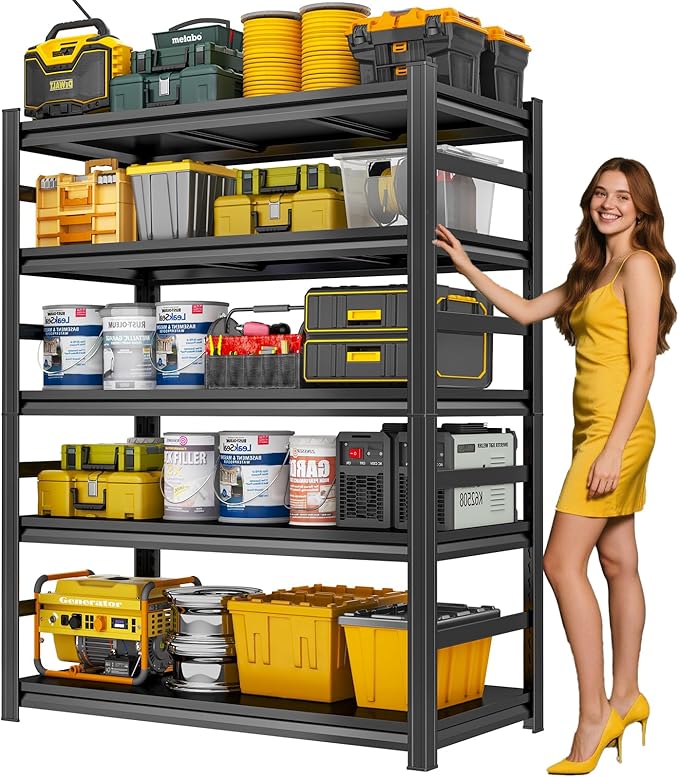 72" H Metal Garage Shelving Unit 3000LBS Metal Storage Shelves 5 Tier Adjustable Shelving Unit Garage Shelves for Kitchen Warehouse Pantry Basement, 72" H x 36" W x 16" D, Black