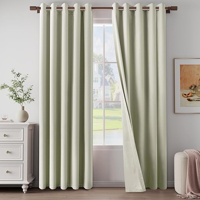 Light Weight Curtains 100% Blackout Linen Textured Curtains 84 Inch Length for Living Room, Bedroom,Full Blackout Curtains with Grommets Top, Beige, 66" W x 84" L, 2 Panels