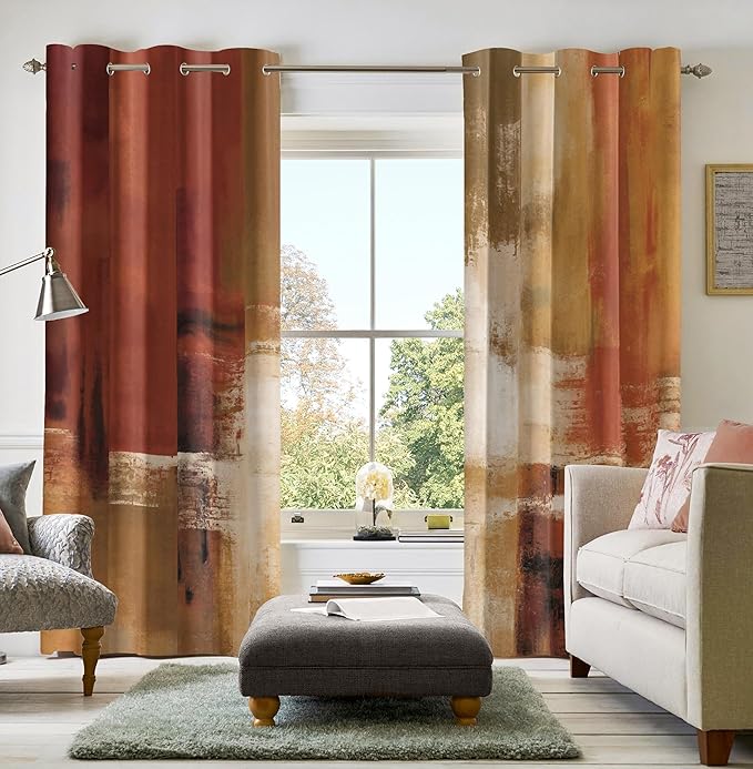 Asuexpect Burnt Orange Curtains 2 Panels Abstract Rust Curtain Room Darkening Grommet Window Drapes Modern Decorative Window Treatments for Bedroom Living Room, 52x96 Inches
