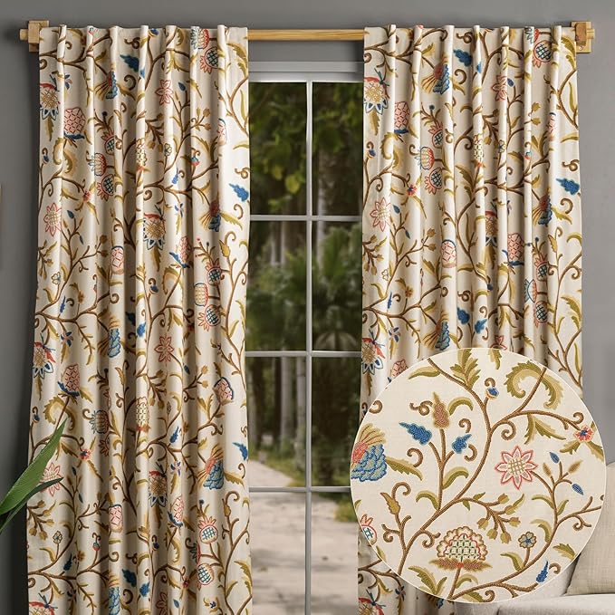 Maison d' Hermine Curtains for Living Room 100% Cotton 96 inch Length Two Panels Light Filtering Curtains for Bedroom Windows with Rod and Loop Pockets Drapes (Artisan Love Multicolor, 50" W x 96" L)