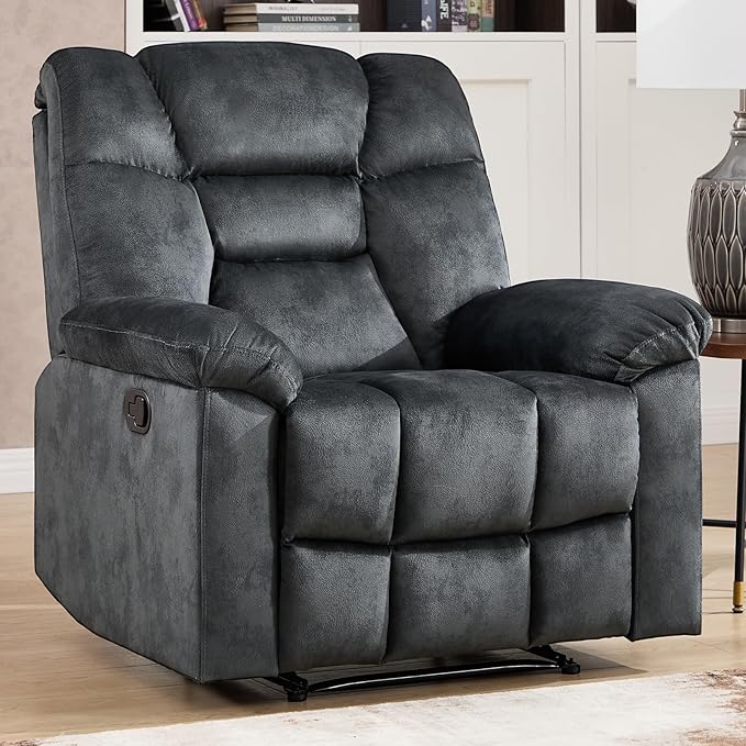 CANMOV Manual Recliner Single Sofa, Wall-Hugger Reclining Couch, Upholstered Sofa Chair with Armrests, Fabric Reclining Couch with Soft Cushion for Living Room, Grey