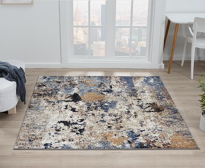 Keen Home Design Area Rugs - 8ft Round Non-Shedding, Abstract Rugs for Kitchen, Living Room, Bedroom, Dining Room, Entryway - Size: 7'10" Square, Multi