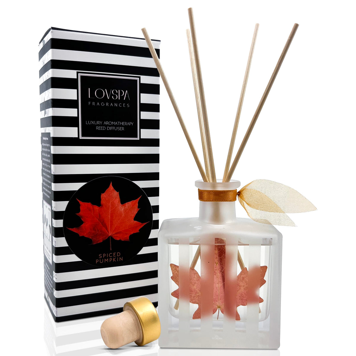 LOVSPA Reed Diffuser Set, Spiced Pumpkin Scented Oil Diffuser with Sticks, Home Fragrance Accessories for Bathroom Shelf Decor, Aroma Diffusers for Home or Office Fall Decor, USA Made