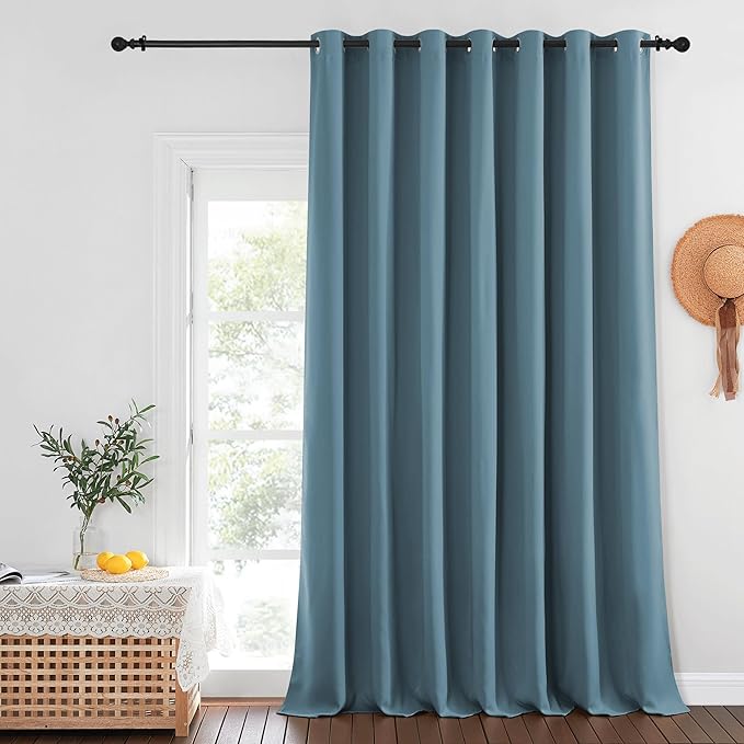 NICETOWN Patio Door Curtain Sound Blocking, Bedroom Privacy Room Divider Curtain, Thermal Insulated Blackout Closet Sliding Door Shade (1 Panel, 100" Wide x 120" Long, Smoky Blue)
