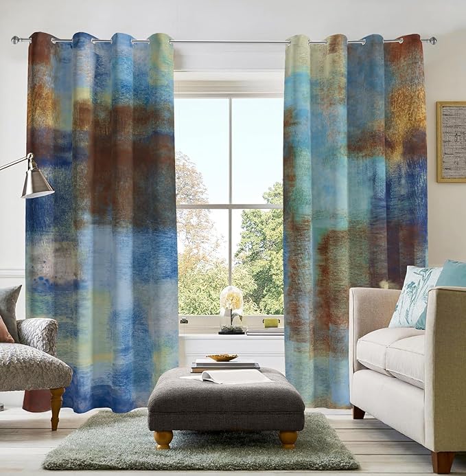 Asuexpect Abstract Curtains 2 Panels Abstract Rust Curtain Room Darkening Grommet Window Treatments Modern Decorative for Bedroom Living Room, 52x96 Inches, Blue Rust