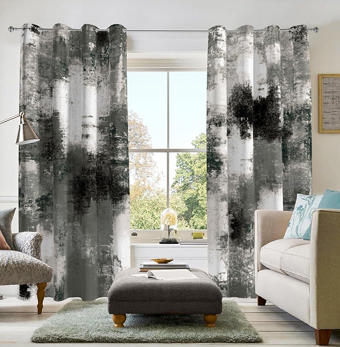 Asuexpect Black Grey Abstract Curtains 2 Panels Abstract Rust Curtain Room Darkening Grommet Window Drapes Modern Decorative Window Treatments for Bedroom Living Room, 52x96 Inches, Black Grey