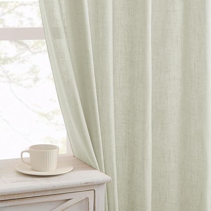 Joydeco Linen Curtains 108 Inch Length 2 Panel Sets,Light Filtering Curtains for Bedroom 52 Inch Wide Living Room Drapes with Back Tabs & Rod Pockets (W52 x L108 Inch, Oatmeal)