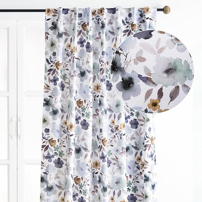 Maison d' Hermine Curtains for Living Room 100% Cotton 108 inch Length One Panel Light Filtering Curtains for Bedroom Windows with Rod and Loop Pockets Drapes (Blossom Flora, 50" W x 108" L)