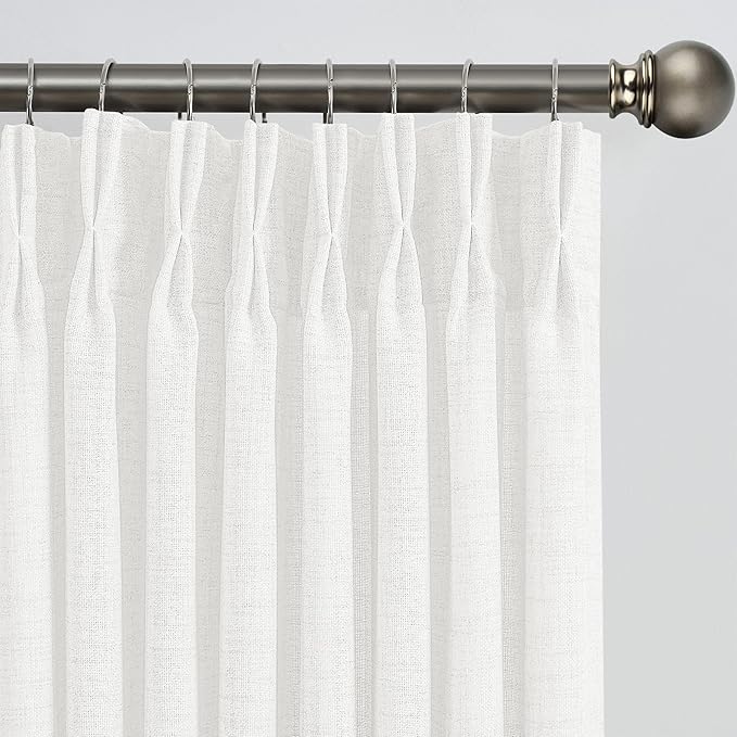 White Pinch Pleated Sheer Curtains 108 Inches Long, Textured Window Treatments Curtain for Bedroom/Living Room 42x108 Inch 2 Panels Back Tab Rod Pocket