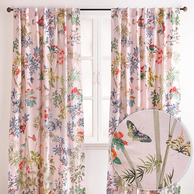 Maison d' Hermine Curtains for Living Room 100% Cotton 108 inch Length Two Panels Light Filtering Curtains for Bedroom Windows with Rod and Loop Pockets Drapes (Canne Pale Pink, 50" W x 108" L)