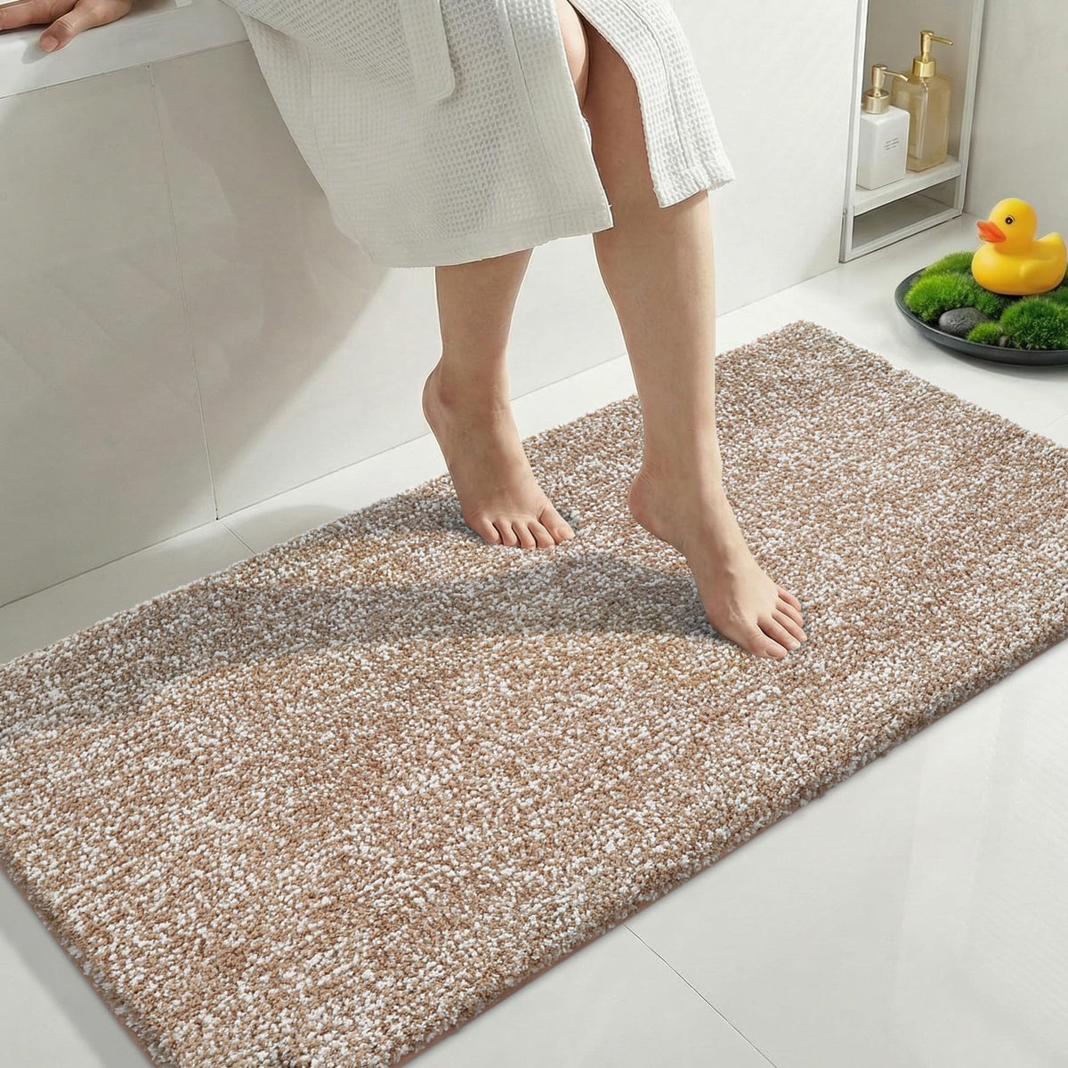 Yimobra Cushioned Anti-Fatigue Long Bathroom Runner Rug, Non Slip Washable Bath Mat, Dense Soft for Double Sink Vanity, Tired Feet Comfort, Absorbent, 47" X 24" (3.9' × 2.0'), Brown and White