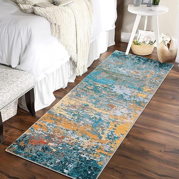 Modern Abstract 2x10 Rug Washable Rug Non Slip Stain Resistant for Bedroom Living Room Non Shedding Low Pile Indoor Floor Cover,Multi Color