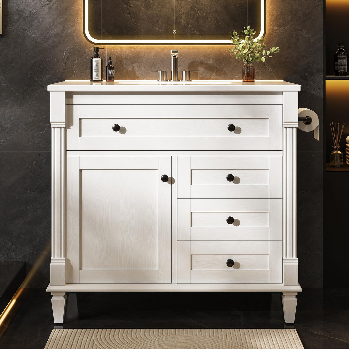 LIKIMIO 36 Inch Bathroom Vanity with Sink, Adjustable Solid Wood Legs