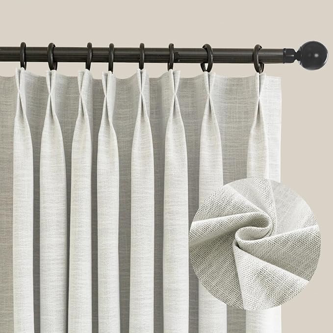 LETAU Long Linen Texture Off White Curtains 120 inches, Pinch Pleated 100% Blackout Privacy Window Curtains Panels Drapery, 52" W x 120" L, 2 Panels