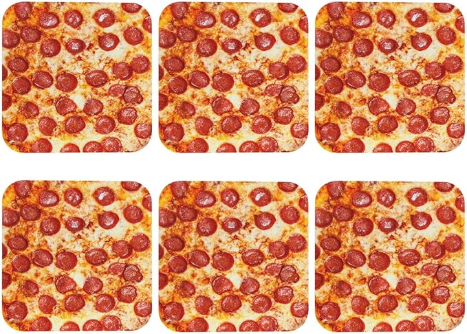Marble Coasters Square Leather Drinks Coaster Set with Holder for Coffee Table Bar Home Decor 4 Inches Set of 6 (Pizza, One Size)