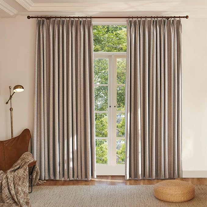 Textured Linen Pencil Pleated 100% Blackout Curtains for Bedroom/Living Room Blackout Curtains 120 Inches Long, Energy Saving Window Treatment Curtains,42Wx120Lx2, Rust Brown