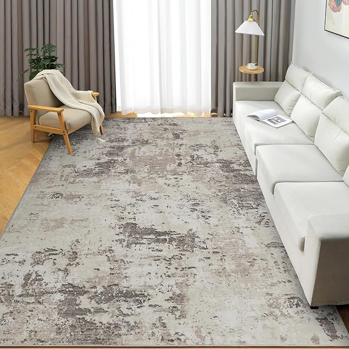 Modern Abstract Area Rug 8x10 Non Slip Non Shedding Rug Low Pile Stain Resistant for Bedroom Living Room,Brown Grey