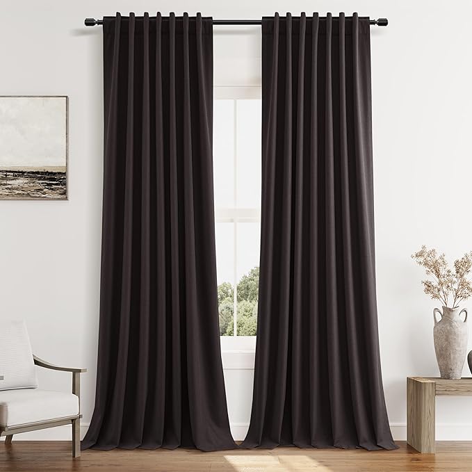 Guken 100% Blackout Curtains 120 Inch Length 2 Panels Set for Living Room Bedroom Back Tab Thermal Insulated Black Out Linen Drapes Room Darkening Cocoa Coffee,52x120