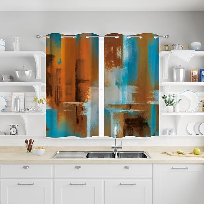 Asuexpect Rust Curtains 2 Panels Abstract Kitchen Curtain Room Darkening Grommet Window Drapes Modern Decorative Window Treatments for Bedroom Living Room, 26x36 Inches