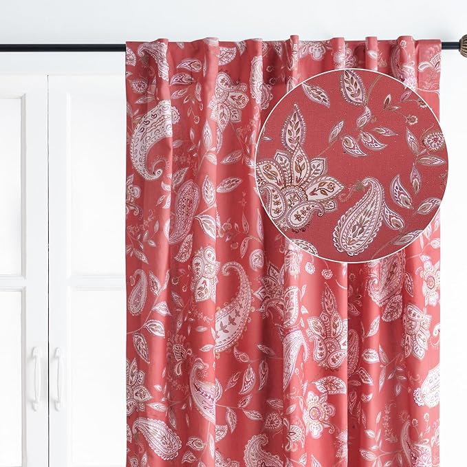 Maison d' Hermine Curtains for Living Room 100% Cotton 84 inch Length One Panel Light Filtering Curtains for Bedroom Windows with Rod and Loop Pockets Drapes (Ramage Fire Brick, 50" W x 84" L)