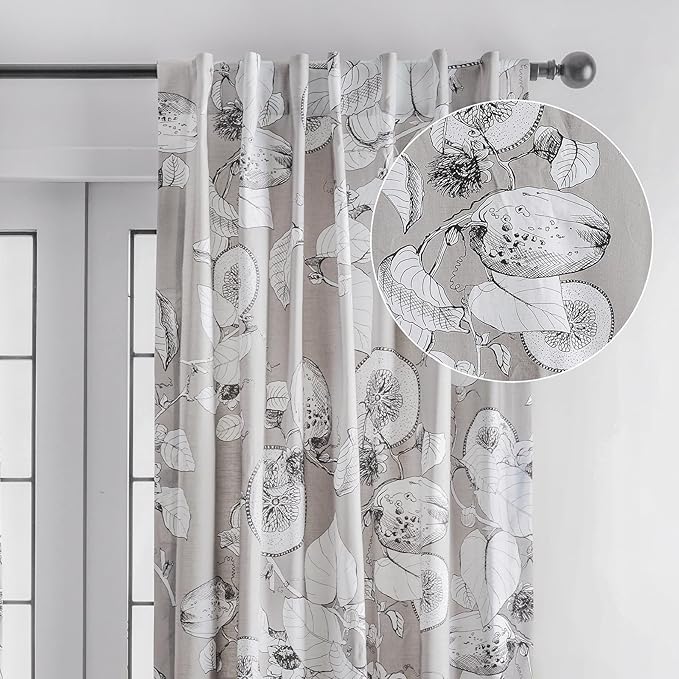 Maison d' Hermine Curtains for Living Room 100% Cotton 96 inch Length One Panel Light Filtering Curtains for Bedroom Windows with Rod and Loop Pockets Drapes (Manon Grey, 50" W x 96" L)