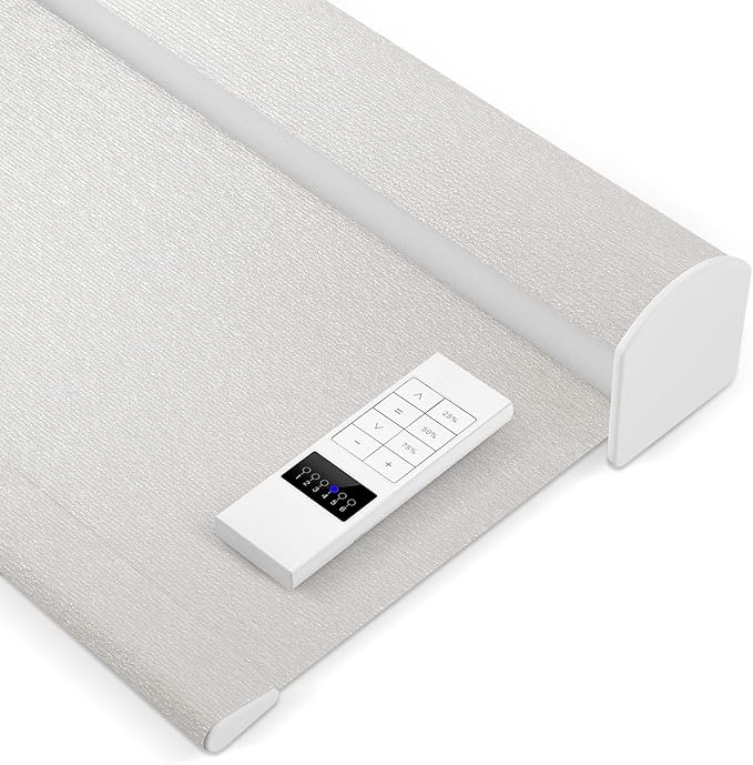 Zshine Motorized Blackout Window Blinds Customize Width (23-95 Inches) Remote Control Wireless and Rechargeable Roller Shades Blinds for Windows, Home, Office, Hotel, Club, Restaurant(82141F)