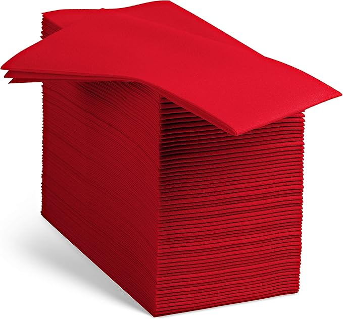 100 Linen-Feel Colored Paper Napkins - Decorative Cloth-Like Brighet Red Dinner Napkins - Soft And Absorbent. For Kitchen, Party, Wedding, Bathroom Or Any Occasion. (Pack of 100)