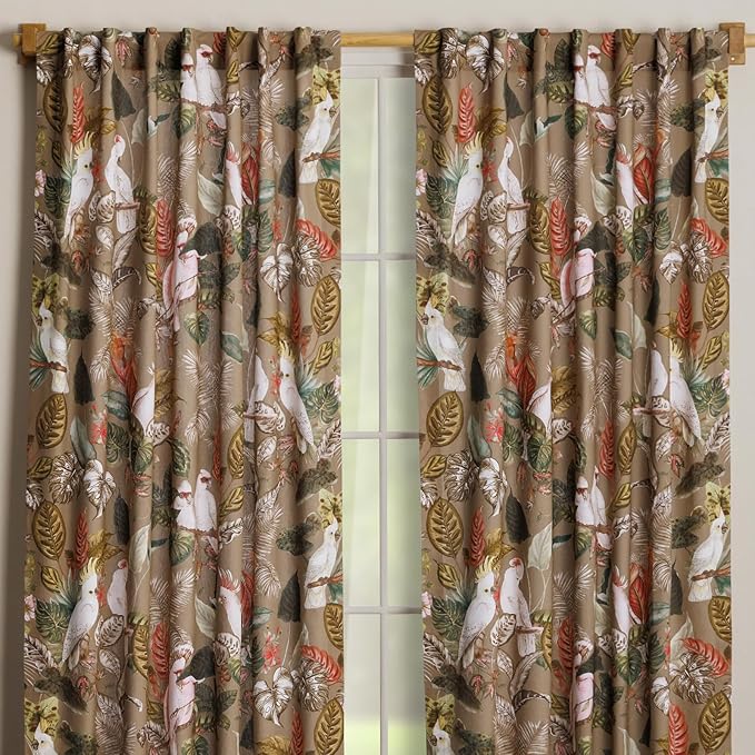 Maison d'Hermine Curtains for Living Room 100% Cotton 108 inch Length Two Panels Light Filtering Curtains for Bedroom Windows with Rod and Loop Pockets Drapes (Cacatoes - Silver Sage, 50" W x 108" L)