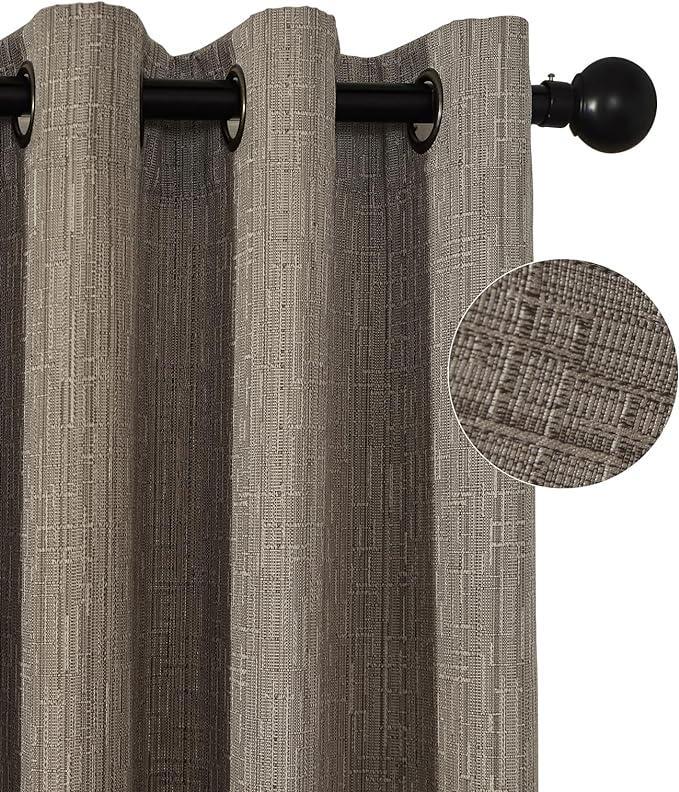 Jacquard Linen Curtains 72 inch Length 2 Panels Thick Faux Linen Blended Window Drapes Burlap Textured Curtains with Grommet for Living Room Bedroom Farmhouse (52x72 Dark Coffee) Natural