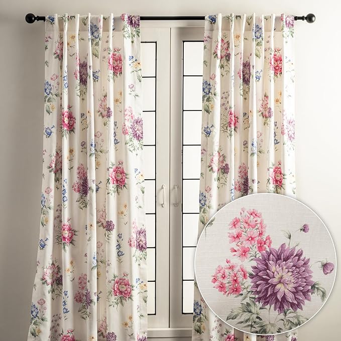 Maison d' Hermine Curtains for Living Room 100% Cotton 108 inch Length Two Panels Light Filtering Curtains for Bedroom Windows with Rod and Loop Pockets Drapes (Swyncombe Multicolor, 50" W x 108" L)