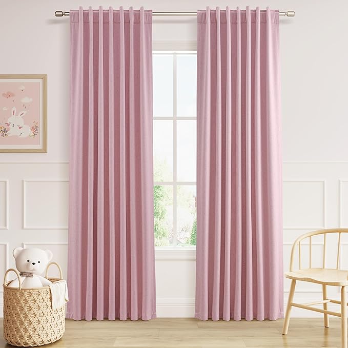 Guken 100% Blackout Curtains 84 Inch Length 2 Panels Set for Living Room Bedroom Back Tab Thermal Insulated Black Out Linen Drapes Room Darkening Rose,52x84