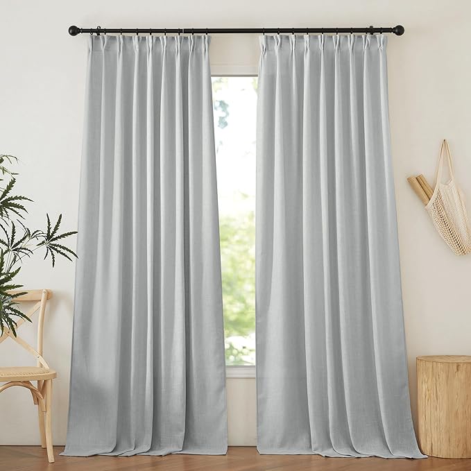 NICETOWN Linen Pinch Pleat Blackout Curtains 84 inch Long for Living Room Bedroom, Thermal Insulated Window Treatments Privacy with Light Filtering for Home, 52 x 84 inch, 2 Panels, Light Grey