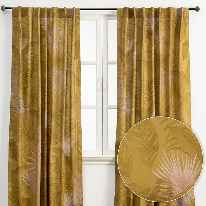 Maison d' Hermine Curtains for Living Room 100% Cotton 124 inch Length Two Panels Light Filtering Curtains for Bedroom Windows with Rod and Loop Pockets Drapes (Creole Caramel, 50" W x 124" L)