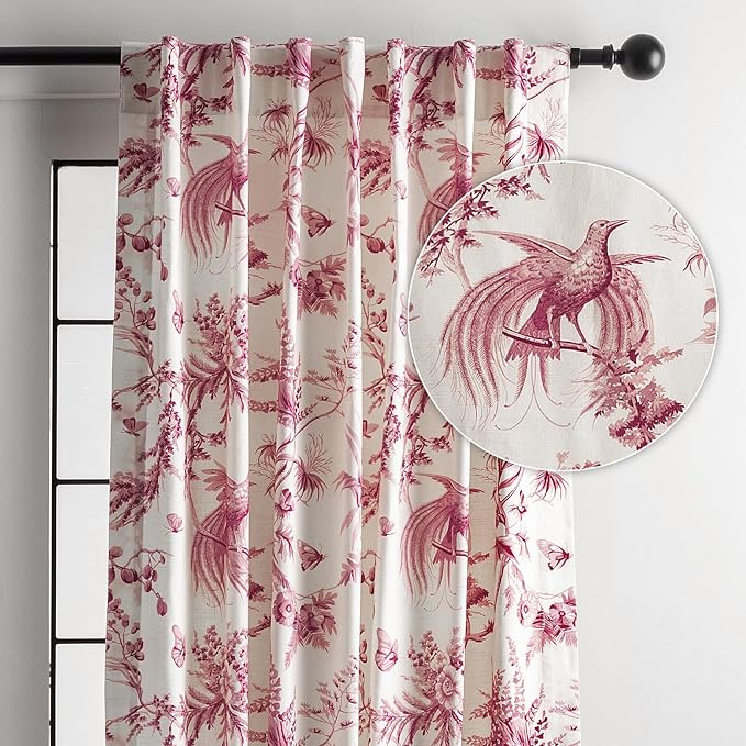 Maison d' Hermine Curtains for living room 100% Cotton 124 inch length One Panel Light Filtering Toile Curtain for Bedroom Windows with rod and loop Pockets Drapes (Paradise Lacquer Red, 50"W x 124"L)