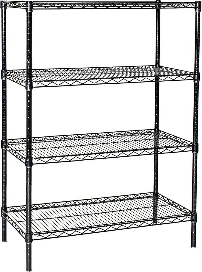 Omega 4 Tier Shelving Unit Heavy Duty NSF Wire Shelf Metal Large Storage Shelves Adjustable, Commercial Grade Steel Utility Layer Shelf Rack Storage,14L x 36W x 86H Inch Black