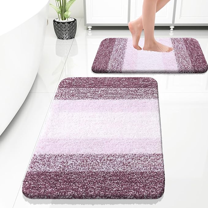 OLANLY Bathroom Rug Set 2 Piece, Soft Absorbent Microfiber Bath Rug Set, Non-Slip, Machine Wash Dry, Plush Shaggy Bath Mats for Bathroom (30"x20"+24"x16", Mauve)