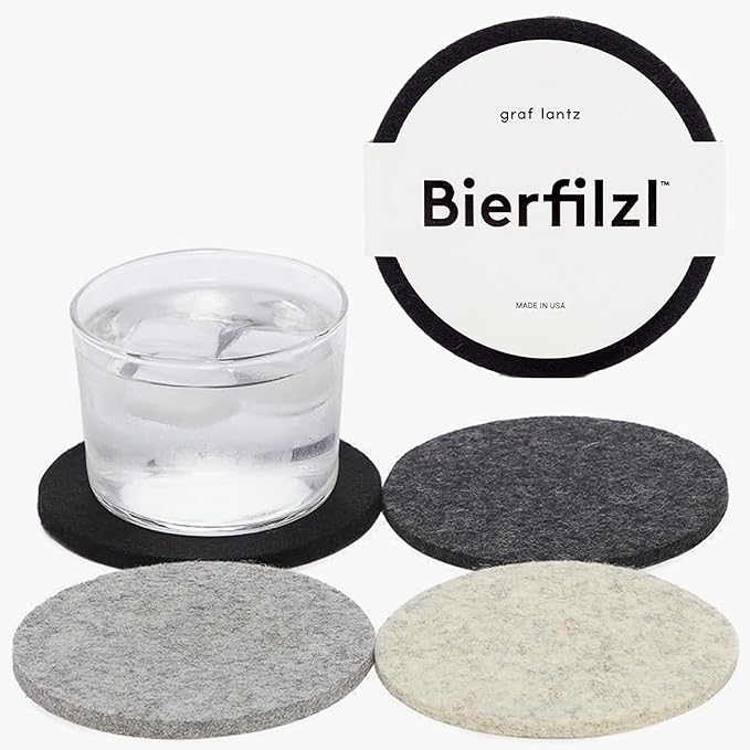 Graf Lantz - Bierfilzl Merino Wool Round Coasters Set of 4 - Noir (4" Circles) - Absorbs 30% of Weight - German Wool - Heat Resistant, Sustainable, & Reusable - Home Decor & Coffee Table Decor