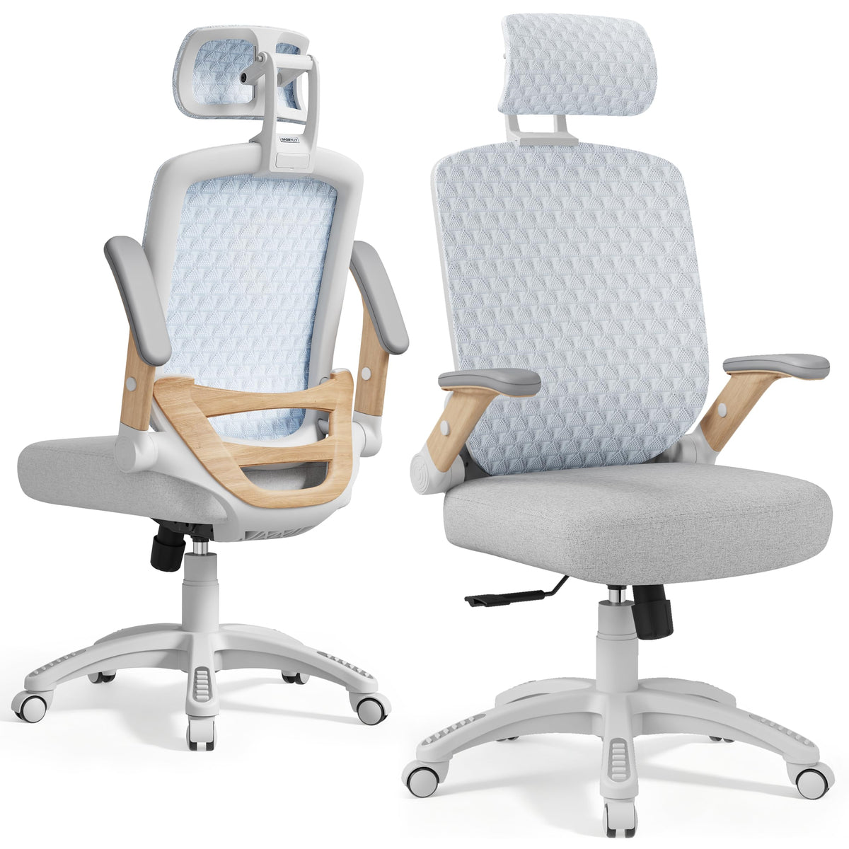 Ergonomic Office Chair, High Back Home Desk Chair with Flip-Up Arms, 3D Headrest, 90-120° Tilt and Wide Cushion Seat, Big and Tall Computer Chairs for Man Woman, Mesh Chair Black Woodgrain