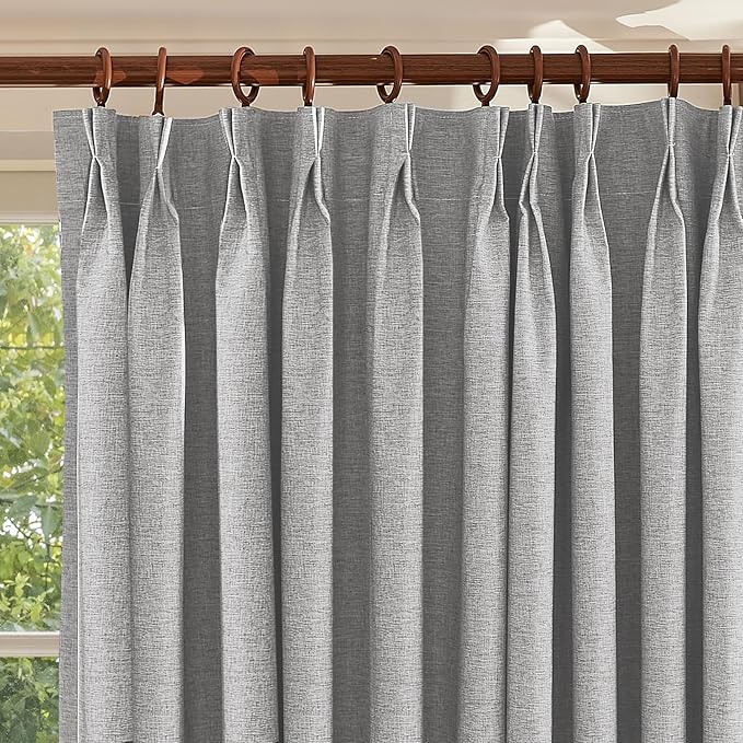 Textured Linen Pinch Pleats 100% Blackout Curtains for Bedroom/Living Room Blackout Curtains 84 Inches Long, Energy Saving Window Treatment Curtains,84Wx84Lx2,Grey