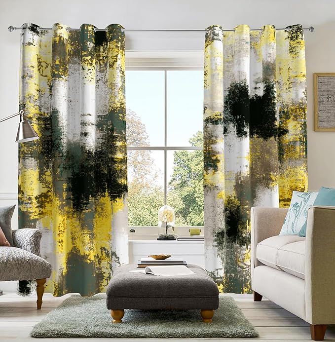 Asuexpect Abstract Curtains 2 Panels Abstract Rust Curtain Room Darkening Grommet Window Treatments Modern Decorative for Bedroom Living Room, 52x63 Inches, Black Yellow