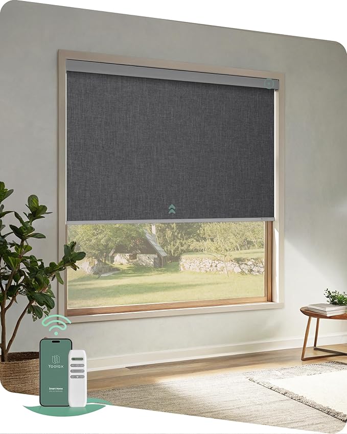 Yoolax Motorized Blinds with Remote, Blackout Remote Shades for Windows, Automatic Roller Shades Cordless Electric Blinds for Bedroom Living Room Office, Custom Size (Fabric Dark Gray)